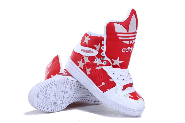 Womens adidas big tongue high tops Red and White stars